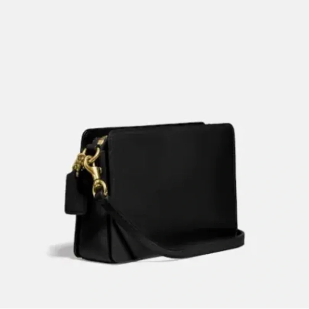 COACH Signature Chain Crossbody 78801 Black Leather with signature gold chain_7